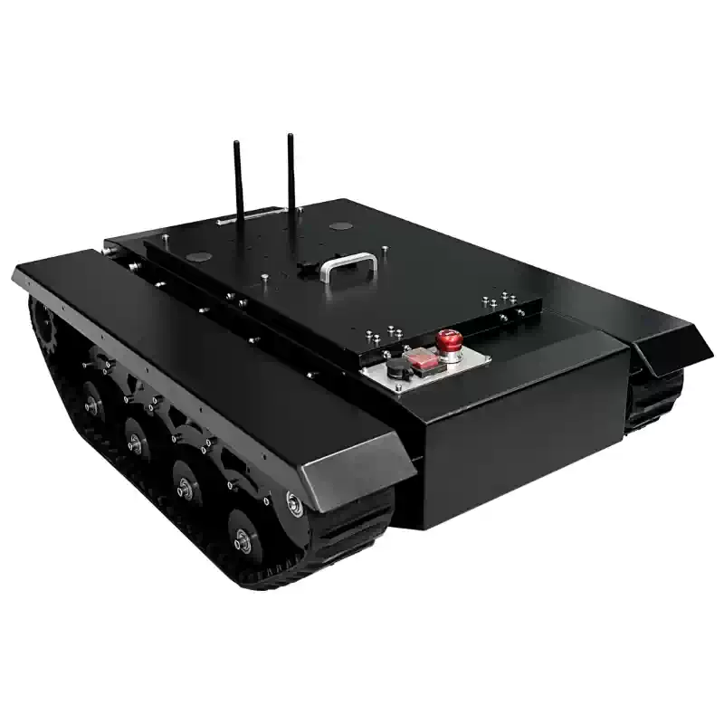 Rūpnieciskā gumijas kāpurķēžu robota šasija visurgājējam